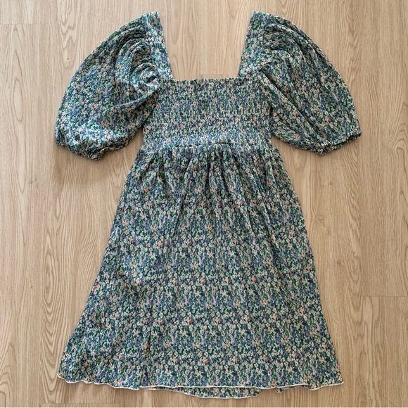 PinkBlush floral faint flower print puff sleeve chiffon smocked dress nwot - Picture 4 of 4